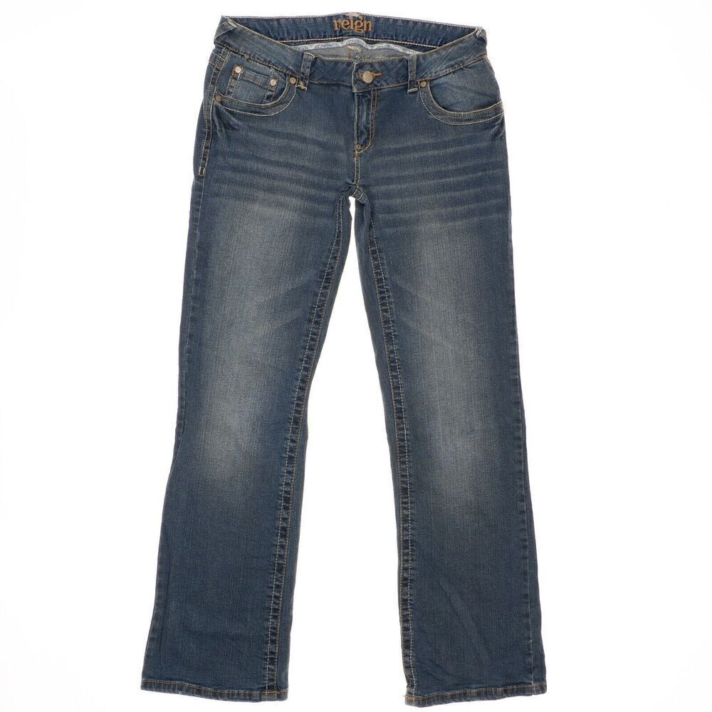 Reign Bootcut Jeans Size 7/9 Short Juniors Low Waist Stretch Measures 28 x 29